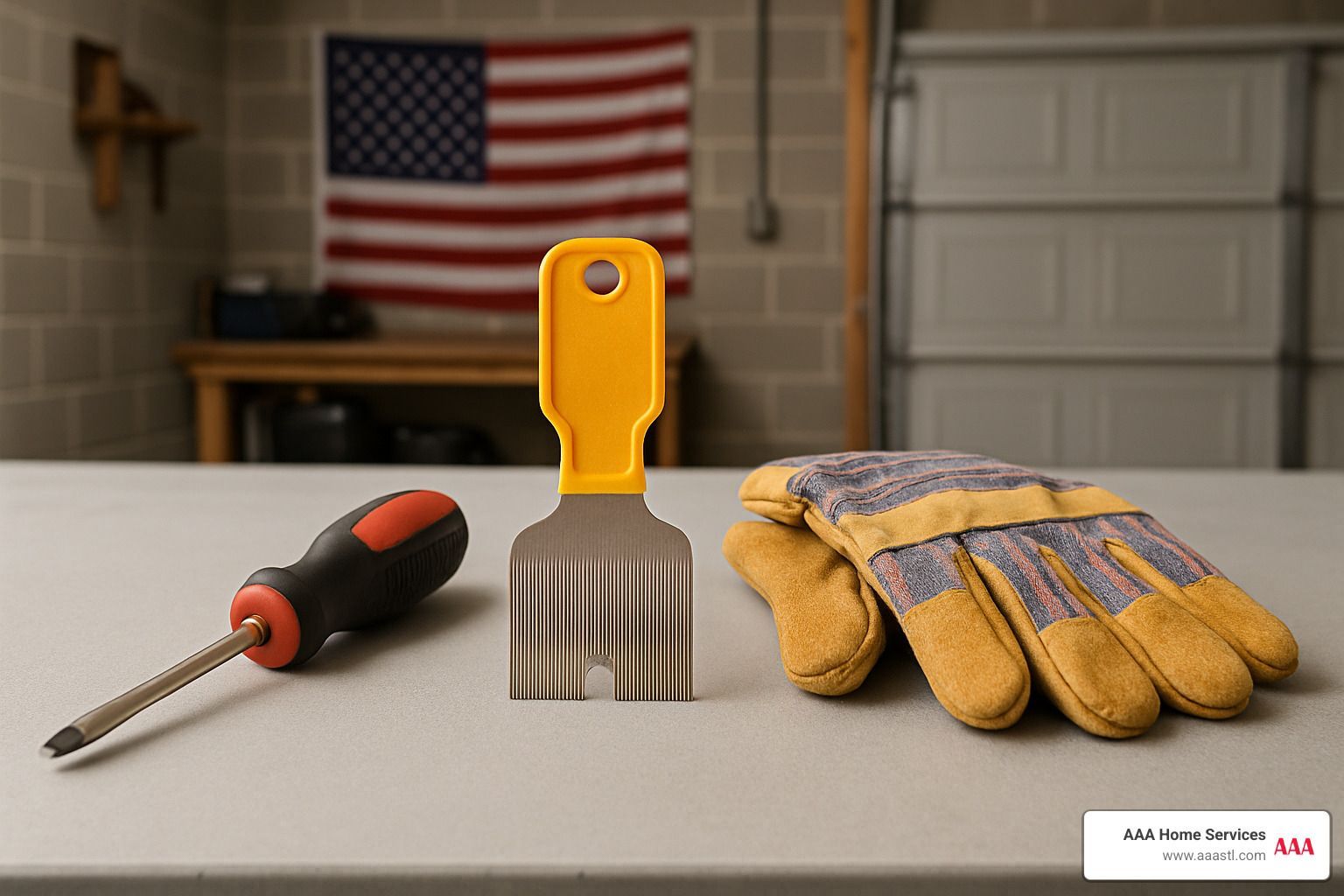 AC maintenance tools including screwdriver, fin comb, and safety gloves - ac servicing at home