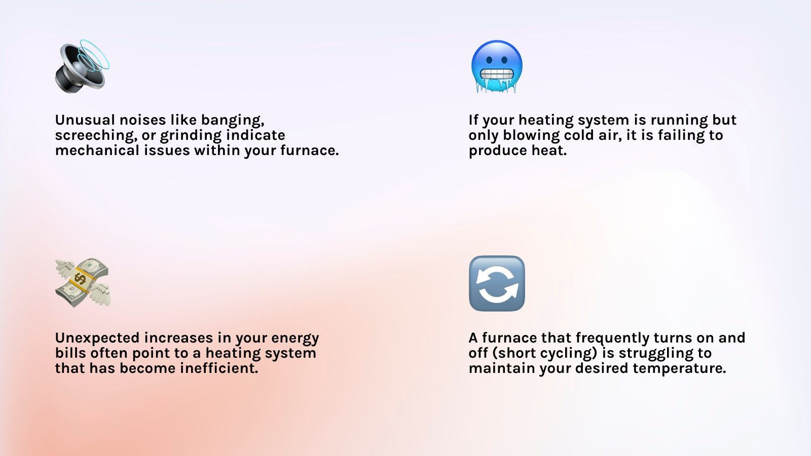 Common signs your heating system needs professional repair in O'Fallon, Missouri, including strange furnace noises, weak airflow from vents, cold air instead of heat, unexpectedly high energy bills, frequent on-off cycling, thermostat malfunctions, and uneven room temperatures - Heating repair O'Fallon MO infographic 4_facts_emoji_light-gradient Common signs your heating system needs professional repair in O'Fallon, Missouri, including strange furnace noises, weak airflow from vents, cold air instead of heat, unexpectedly high energy bills, frequent on-off cycling, thermostat malfunctions, and uneven room temperatures - Heating repair O'Fallon MO infographic 4_facts_emoji_light-gradient