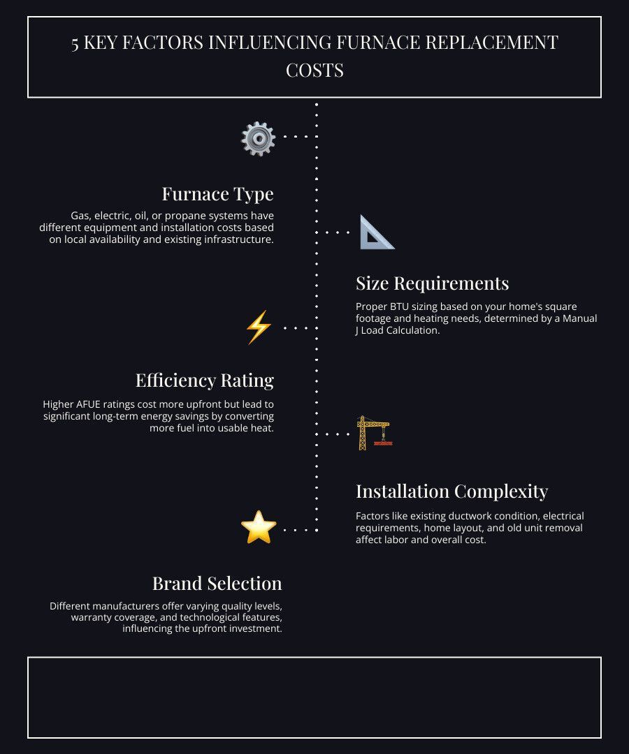 Infographic listing factors influencing future replacement costs: furniture type, labor rates, site requirements, and installation complexity.