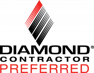Diamond Contractor Preferred logo with red, black, and white geometric emblem