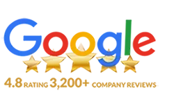 Google logo with four gold stars and text: “4.8 rating, 3,200+ company reviews”