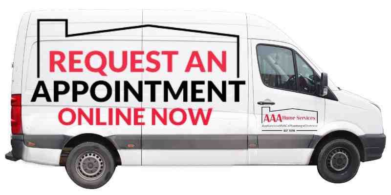 White van with red text reading “Request an Appointment Online Now”
