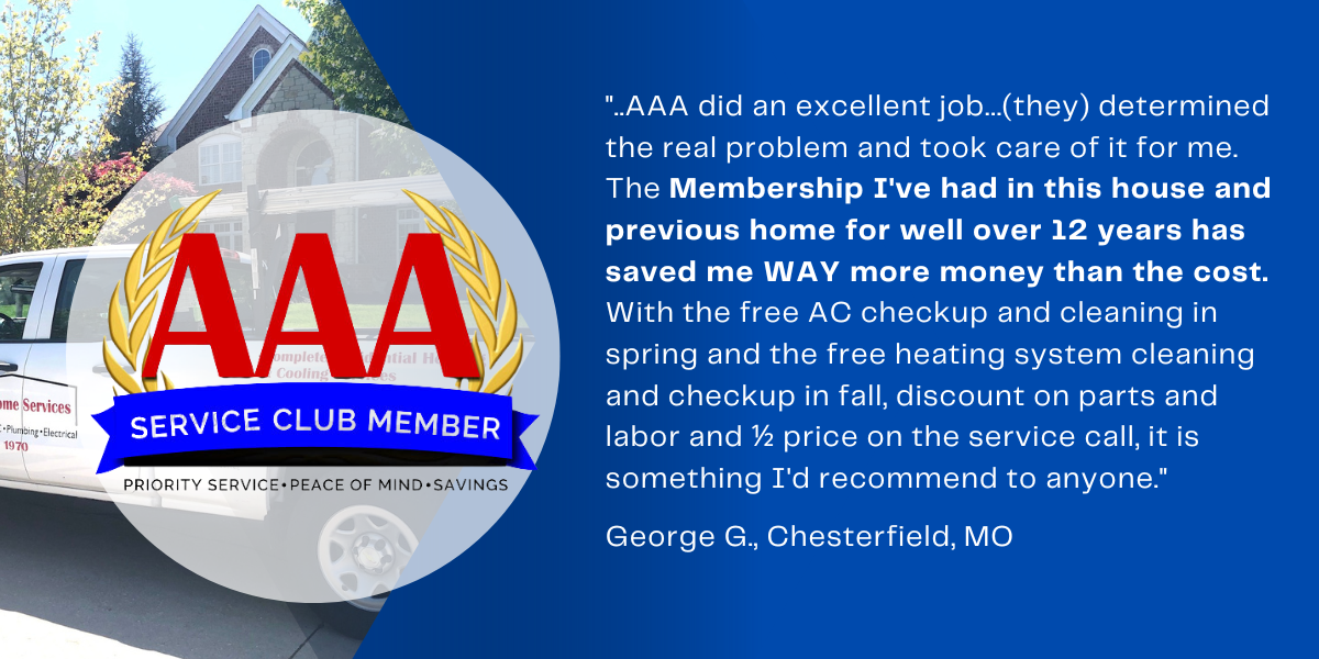 AAA Service Club members with a home logo and event text on a blue background