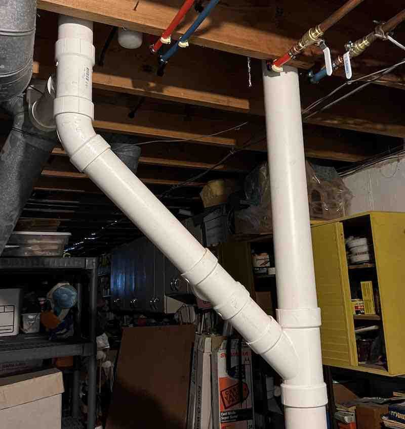 a simplified diagram showing both the pressurized supply lines and gravity-fed drain lines in a house silhouette - plumbing