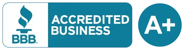 BBB Accredited Business badge with teal A+ rating icon