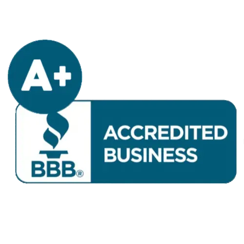 BBB Accredited Business A+ badge in blue and white