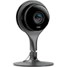 Black webcam on a silver stand, angled slightly right