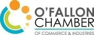 O'Fallon Chamber logo with multicolor circular icon and black text on white background