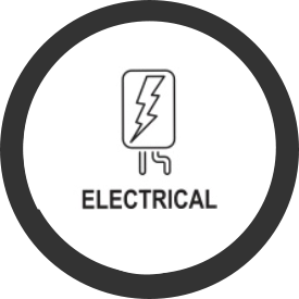 Electrical safety symbol with a lightning bolt inside a circle and the word “ELECTRICAL” beneath it