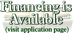 Financing is Available banner with “visit application page” text over stacked cash