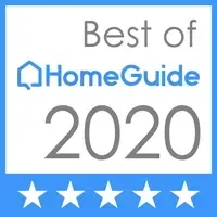 Best of HomeGuide 2020 award badge with five stars on a blue background