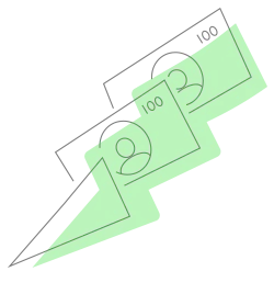 Transparent overlay of two green-highlighted 100-value bills, angled and overlapping on white background