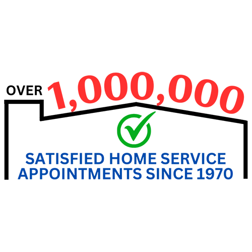 Logo reading “Over 1,000,000” with a green checkmark and “Satisfied Home Service Appointments Since 1970”