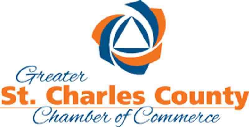 Greater St. Charles County Chamber of Commerce logo in orange, blue, and white