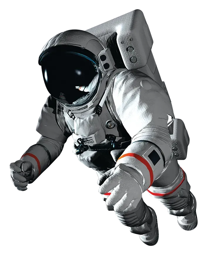 Astronaut in a white spacesuit floating in space against a black background