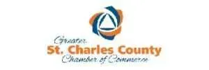 St. Charles County Chamber of Commerce logo with blue and orange swirl icon and orange text