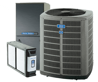 HVAC units: central air conditioner, furnace, and air filter on a white background