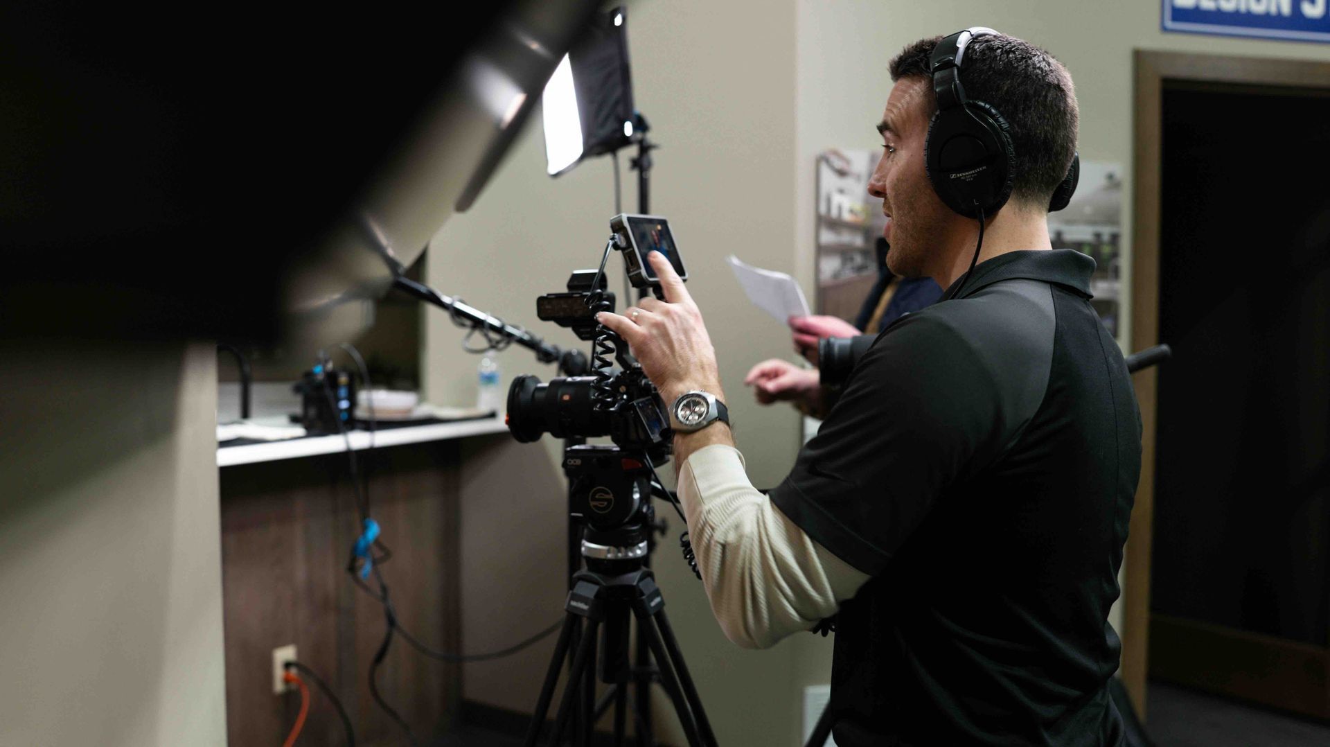 Alex Belville directing a recruitment video production for Drexel Building Supply in Wisconsin.