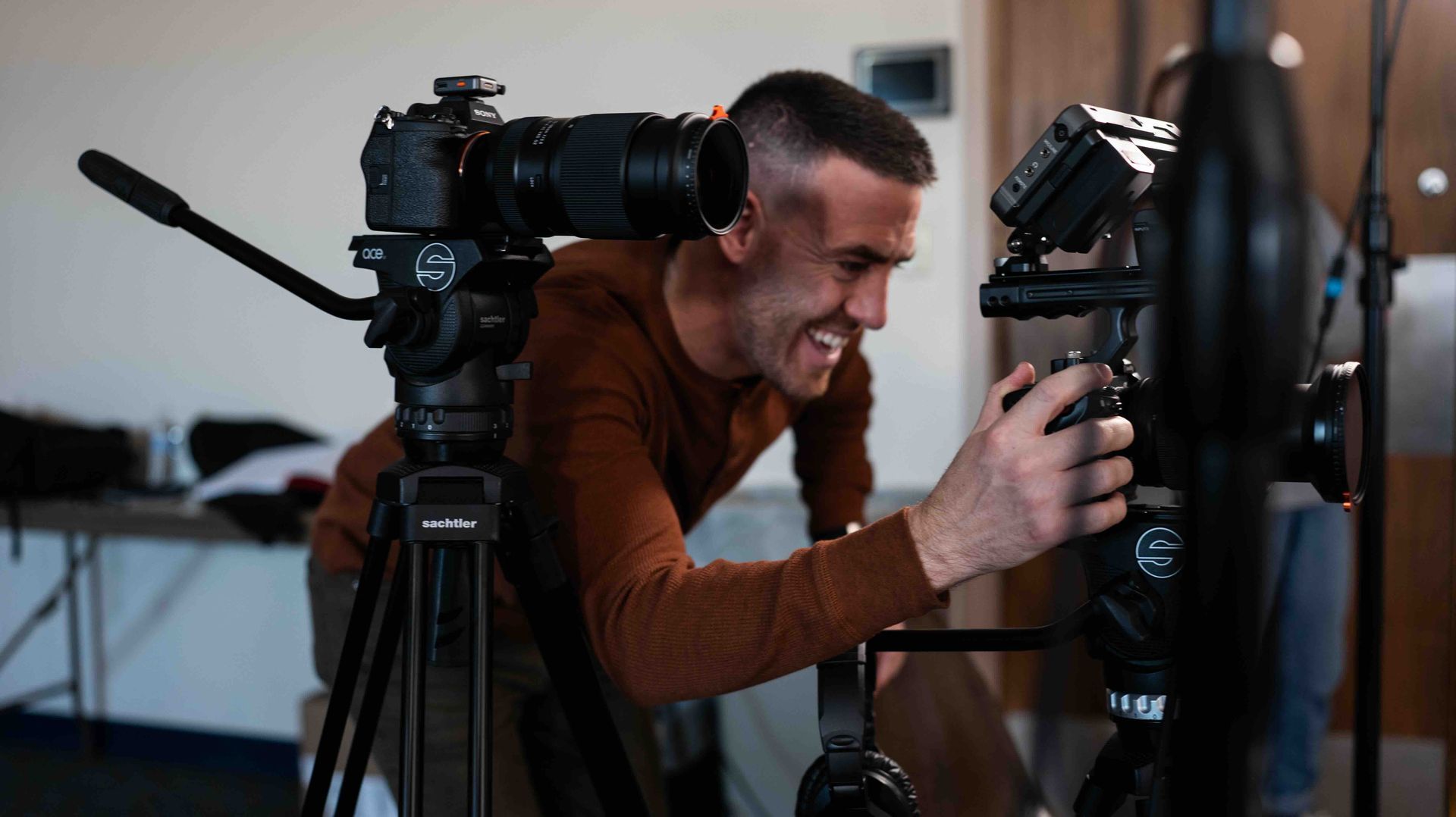 Alex Belville capturing professional commercial video footage during a client production.