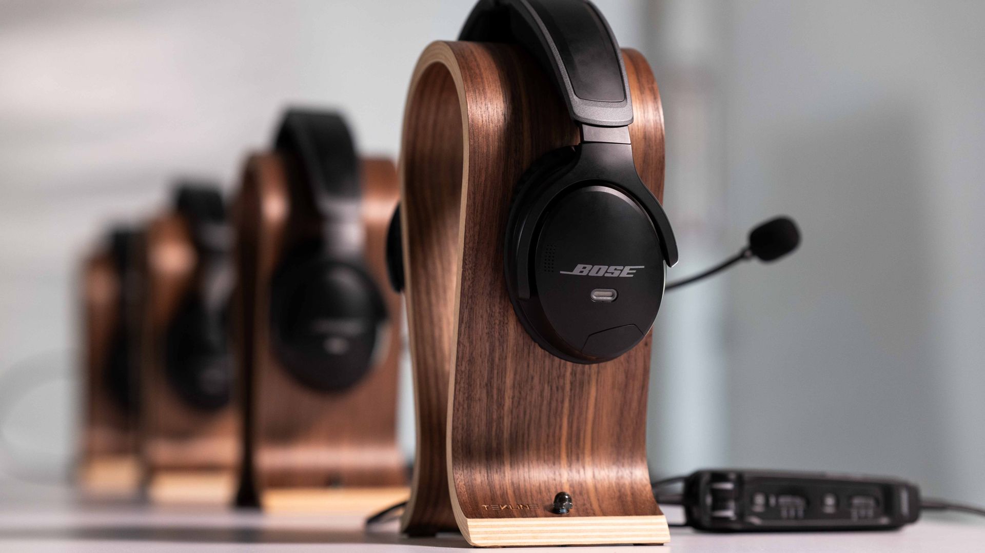 Bose Aviation headsets on display during EAA AirVenture Oshkosh, filmed for commercial product marketing.