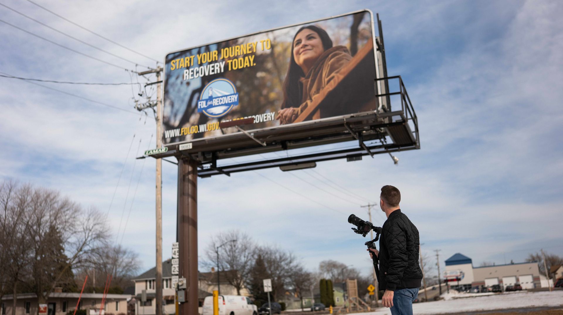 Mirrorless Productions creating a public awareness billboard campaign promoting addiction recovery in Wisconsin.