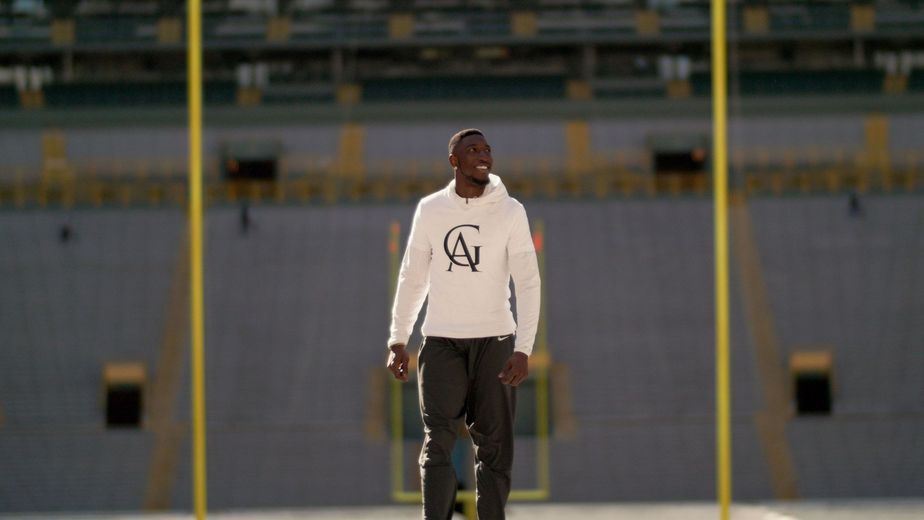 Mirrorless Productions filming a VaynerSports commercial production at Lambeau Field in Green Bay, Wisconsin with Geronimo Allison.