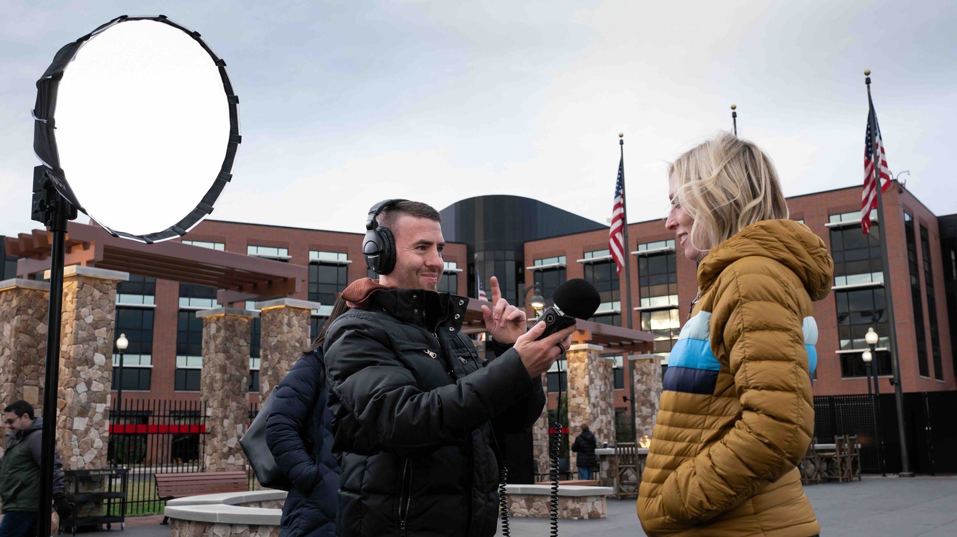 Mirrorless Productions filming a tourism marketing interview for Fox Cities CVB in Wisconsin.