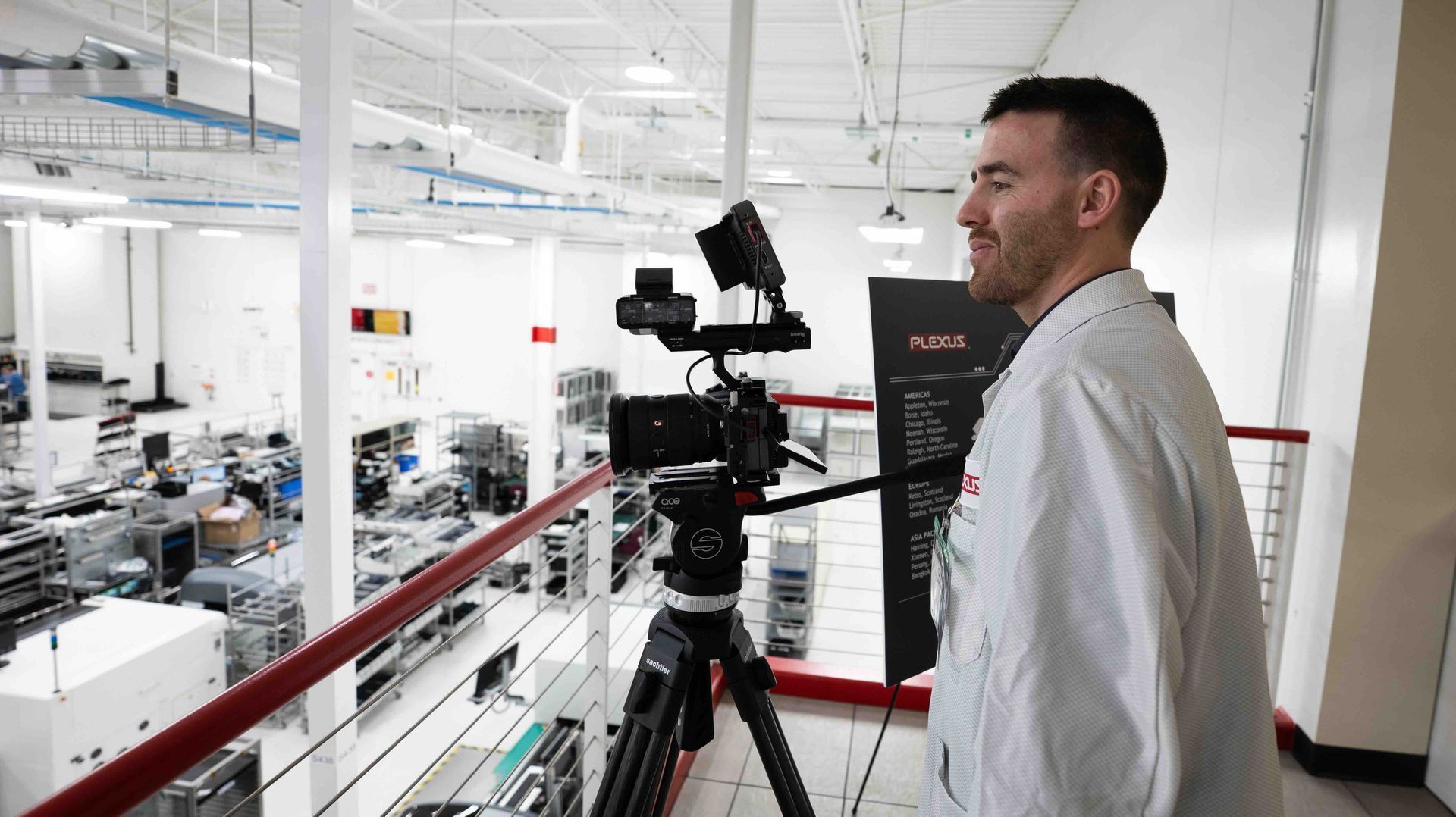 Mirrorless Productions filming commercial video inside the Plexus manufacturing facility in Neenah, Wisconsin.