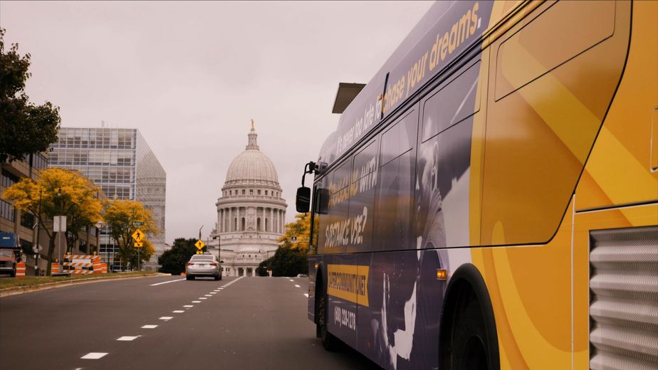 Recovery awareness campaign video production featuring public transit in Madison, Wisconsin filmed by Mirrorless Productions.