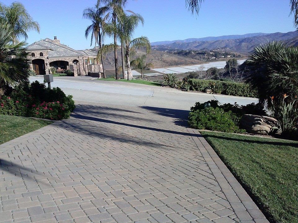 Full view of finished paver driveway in San Diego home