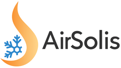 Logo AirSolis : flamme orange avec flocon de neige, à côté du nom de la société en noir.