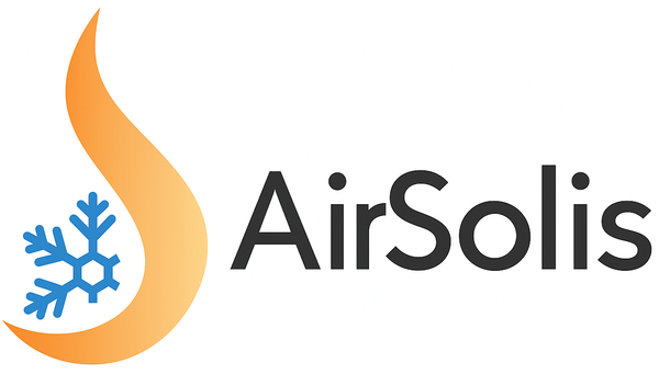 Logo AirSolis : flamme orange avec flocon de neige, à côté du nom de la société en noir.