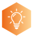Icône d'ampoule blanche avec des rayons dans un hexagone orange.