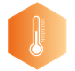 Icône de thermomètre dans un hexagone orange, indiquant la température.