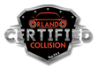 Orlando Certified Collision black shield logo with orange and silver text