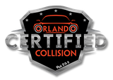 Orlando Certified Collision logo with black shield and orange text