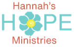 Hannah's Hope Ministries logo with teal letters and flower. 