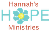 Hannah's Hope Ministries logo with teal letters and flower. 