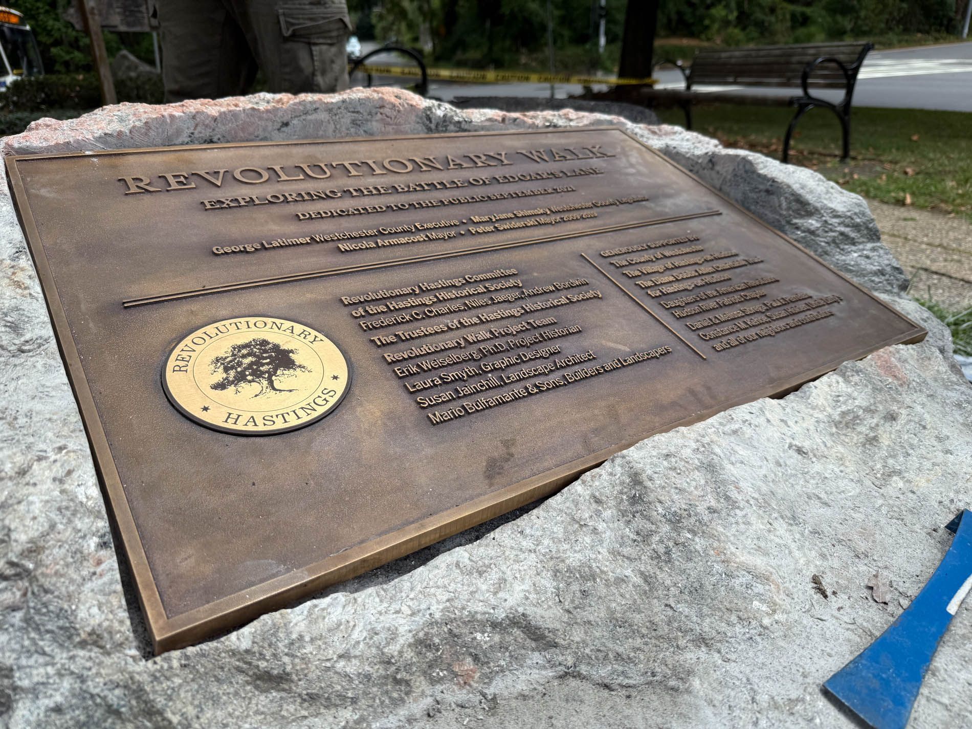 Bronze plaque installation for the Revolutionary Hastings Committee - Revolutionary Walk Project that commemorates the historic Battle of Edgar's lane.