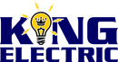 The logo for king electric has a light bulb with a crown on it.