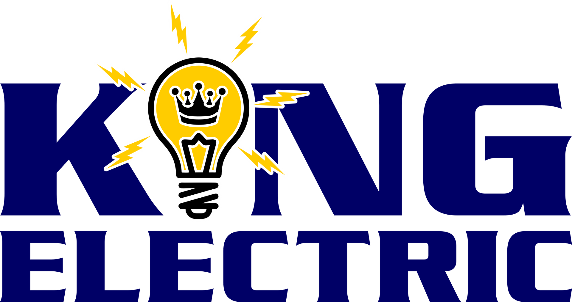 The logo for king electric has a light bulb with a crown on it.