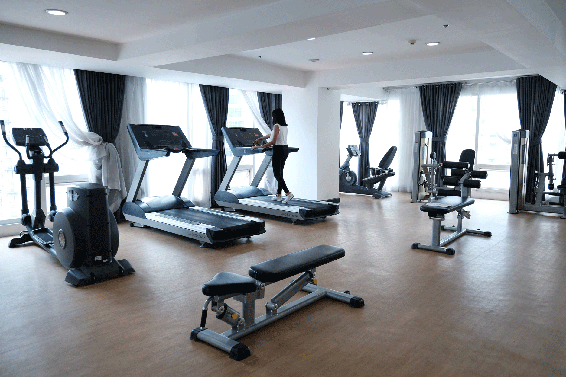 Cardio machines at the penthouse gym, Y2 Residence Hotel Makati