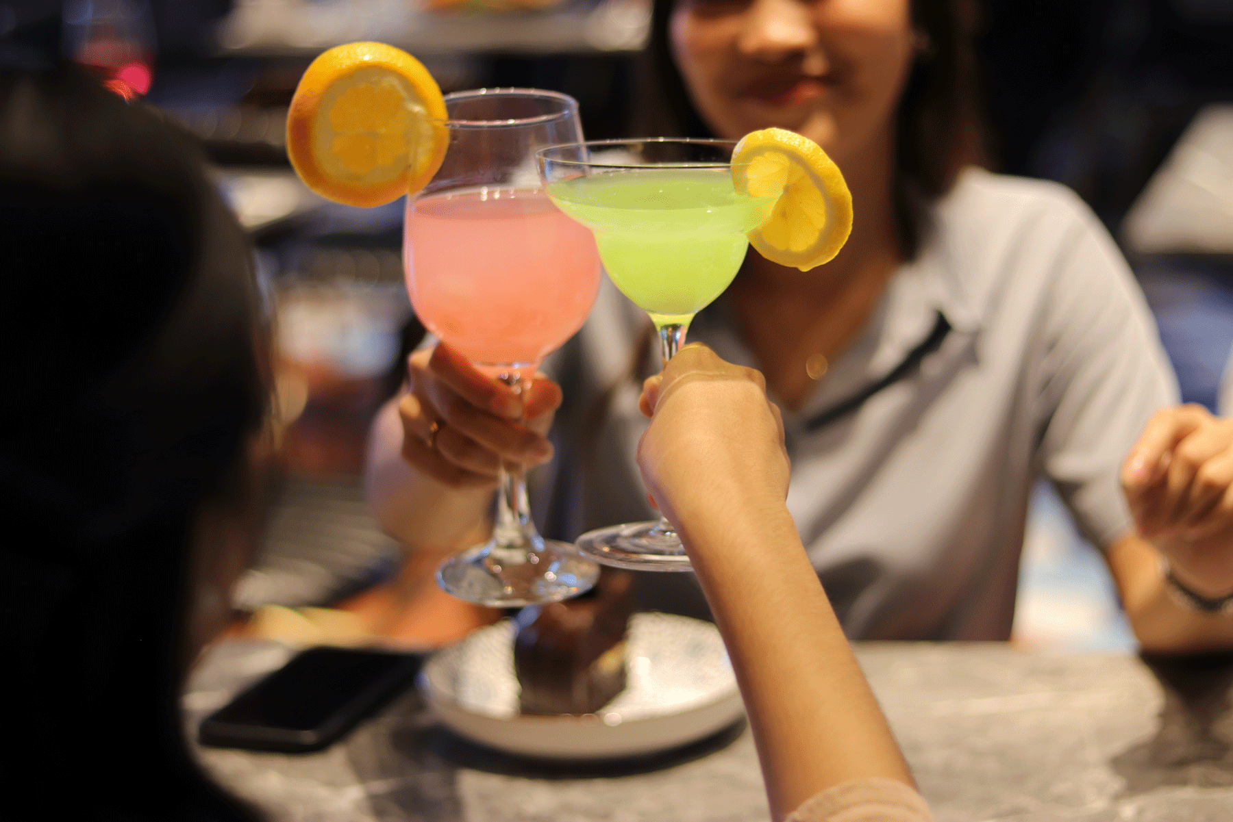 Toasting cocktails at Blu Fox Bistro.