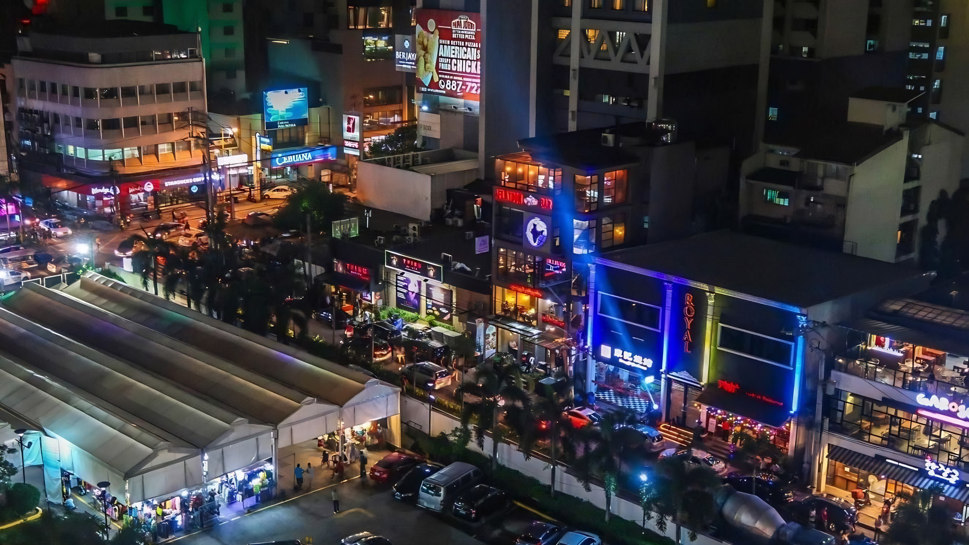 Poblacion nightlife streets at night — bars and restaurants near Y2 Residence Hotel, Makati