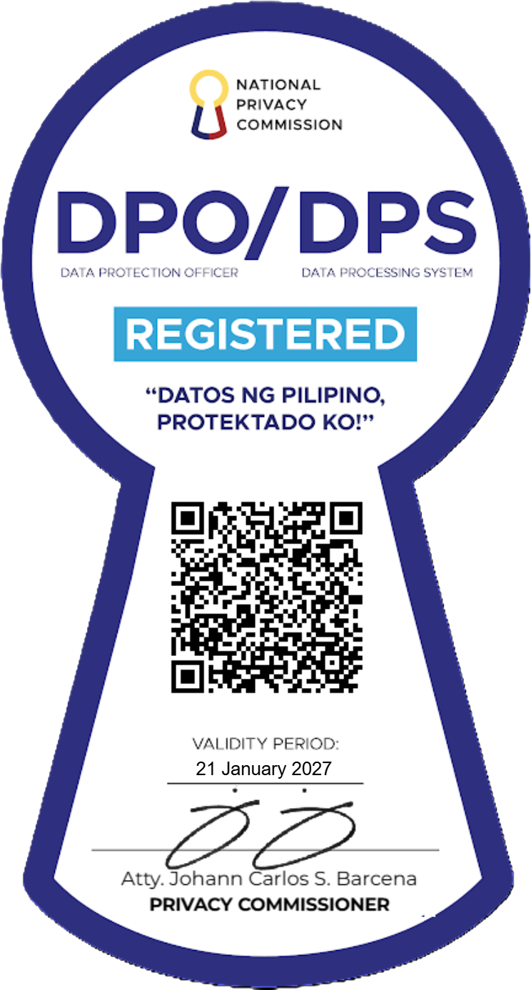 DPO-DPS registered privacy compliance seal with QR code, blue and white keyhole design, “Protected Data” text
