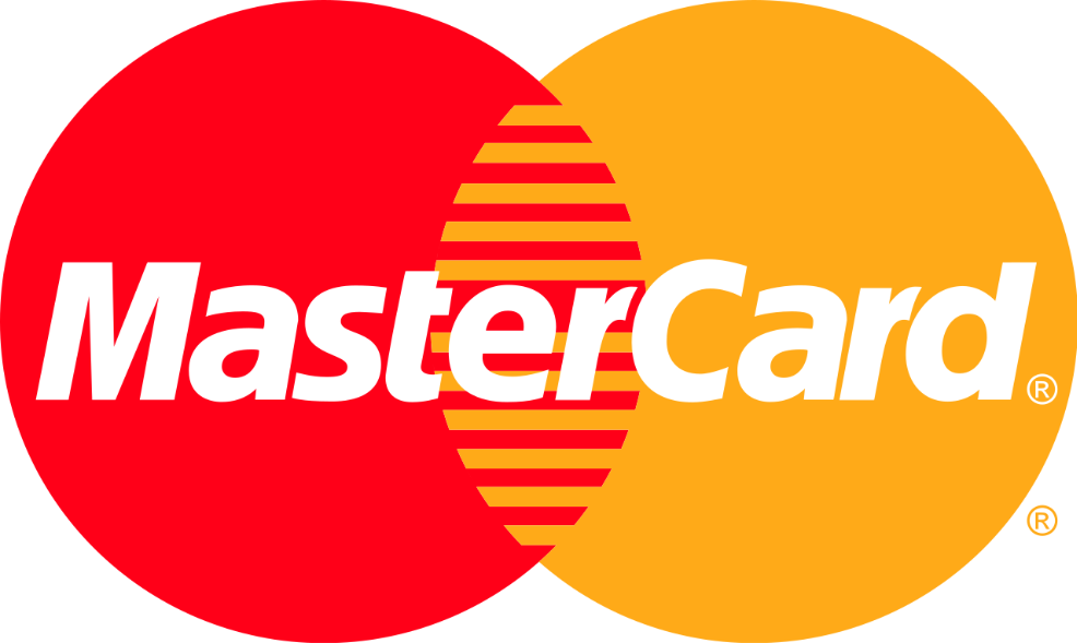 Mastercard logo with overlapping red and orange circles and white wordmark