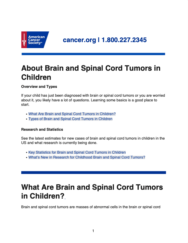 Brain & spinal tumors brochure