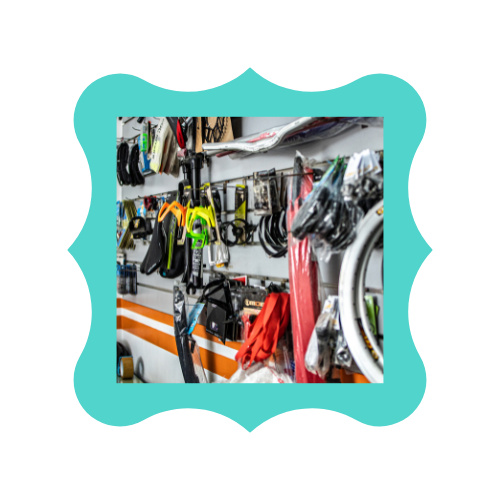 A picture of boating parts hanging on a wall in a store.