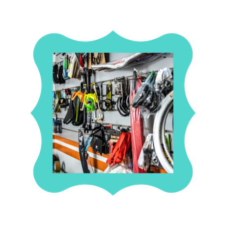 A picture of boating parts hanging on a wall in a store.