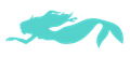 A silhouette of a mermaid swimming in the ocean on a white background.